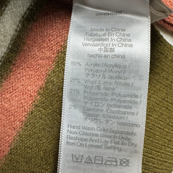 MADEWELL Small Striped Mock Neck Wool Sweater Brown Green Casual Pullover Top - Picture 13 of 16